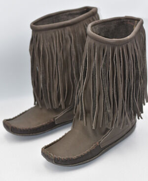 Itasca Nokasippi Hand Crafted Leather Moccasin Soft Sole Fringe Boots Size 8